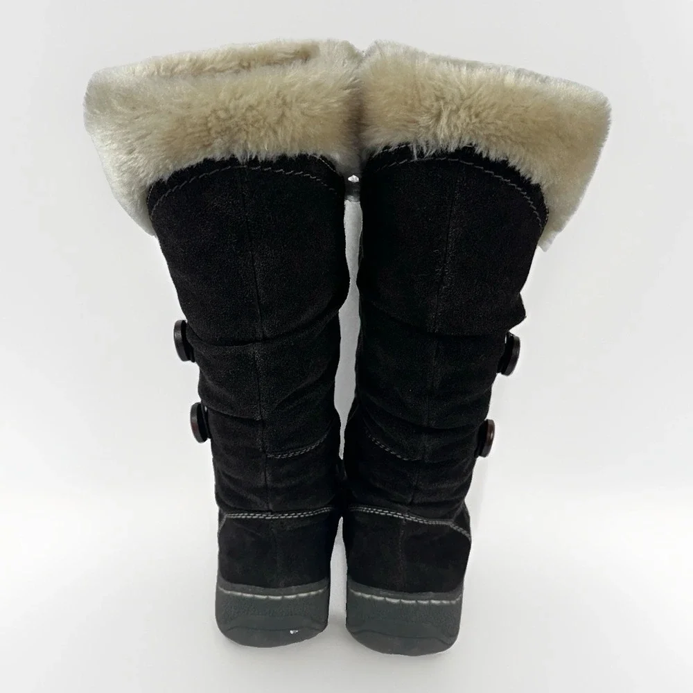 Bass Chill Women 9M Brown Suede Tall Boots Faux Fur Boho Prairie Granola Winter